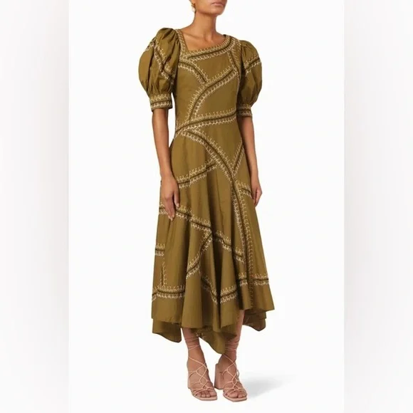 ulla johnson embroidered dress Black Fit and Flare Dress With Floral Embroidery main image 0
